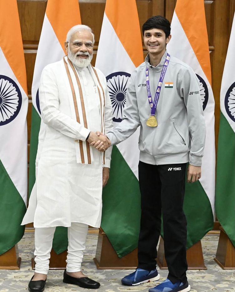 Priyanshu Rajawat with Indian Prime Minister Narendra Modi